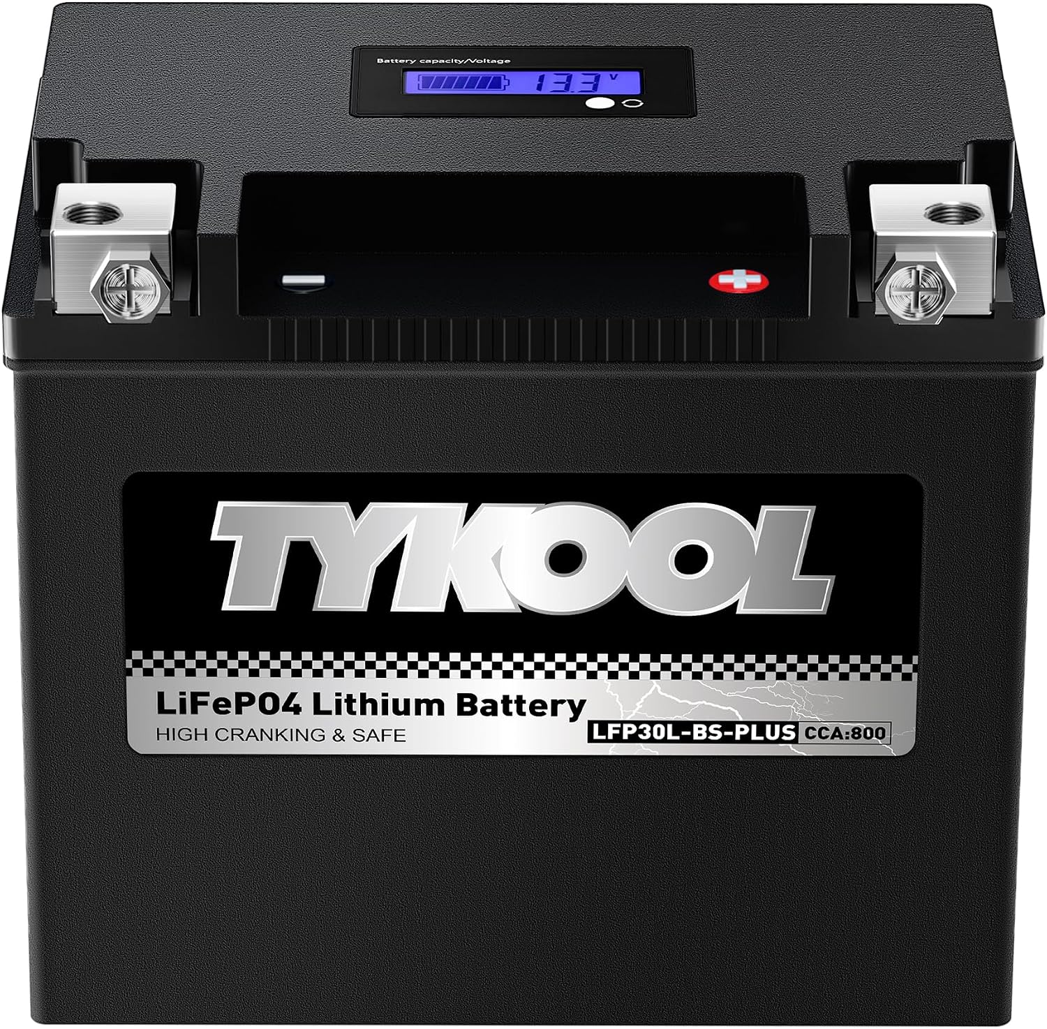 TYKOOL LFP30L-BS-PLUS Lithium Battery, Replaces GYZ32HL-BS YIX30L-BS, 800CCA 28Ah Fits for Motorcycle UTV ATV PWC, Compatible with Harley CVO Limited Polaris Ranger RZR 1000,Sea-Doo 1500, SOC Readout
