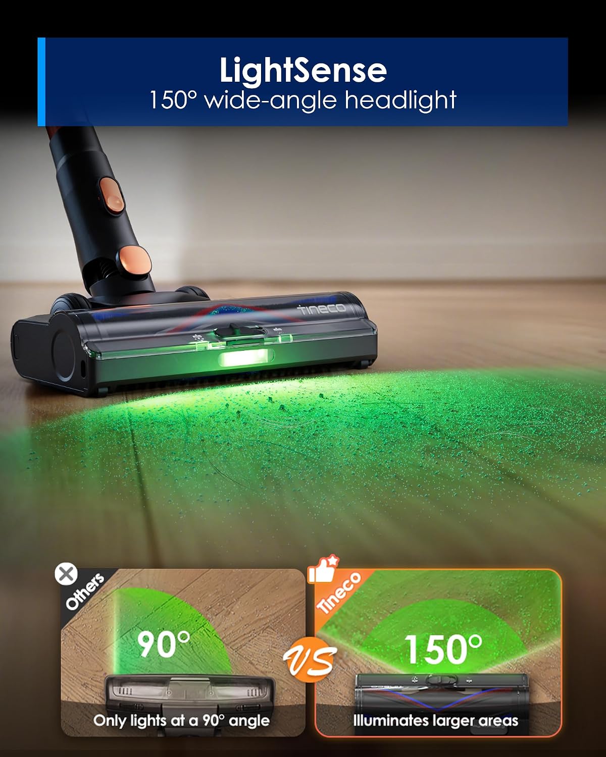 Tineco Pure ONE S70 Cordless Vacuum Cleaner, 200AW Powerful Suction, 3D Sense Pro Cleaning System, 6-Stage Filtration with 95min Runtime, Zero Tangle Brush with 180° Foldable Tube (Blue&Orange)