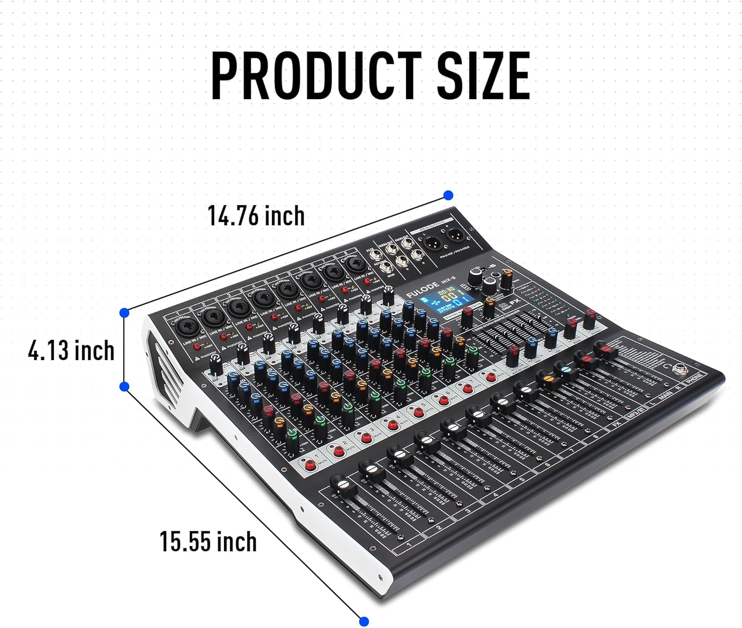 8-Channel Professional Audio Mixer Sound Board Console 99 Bit DSP Digital Processor w/USB Bluetooth MP3 for PC Recording Input, XLR Microphone Jack, 48V Power, DJ Mixer