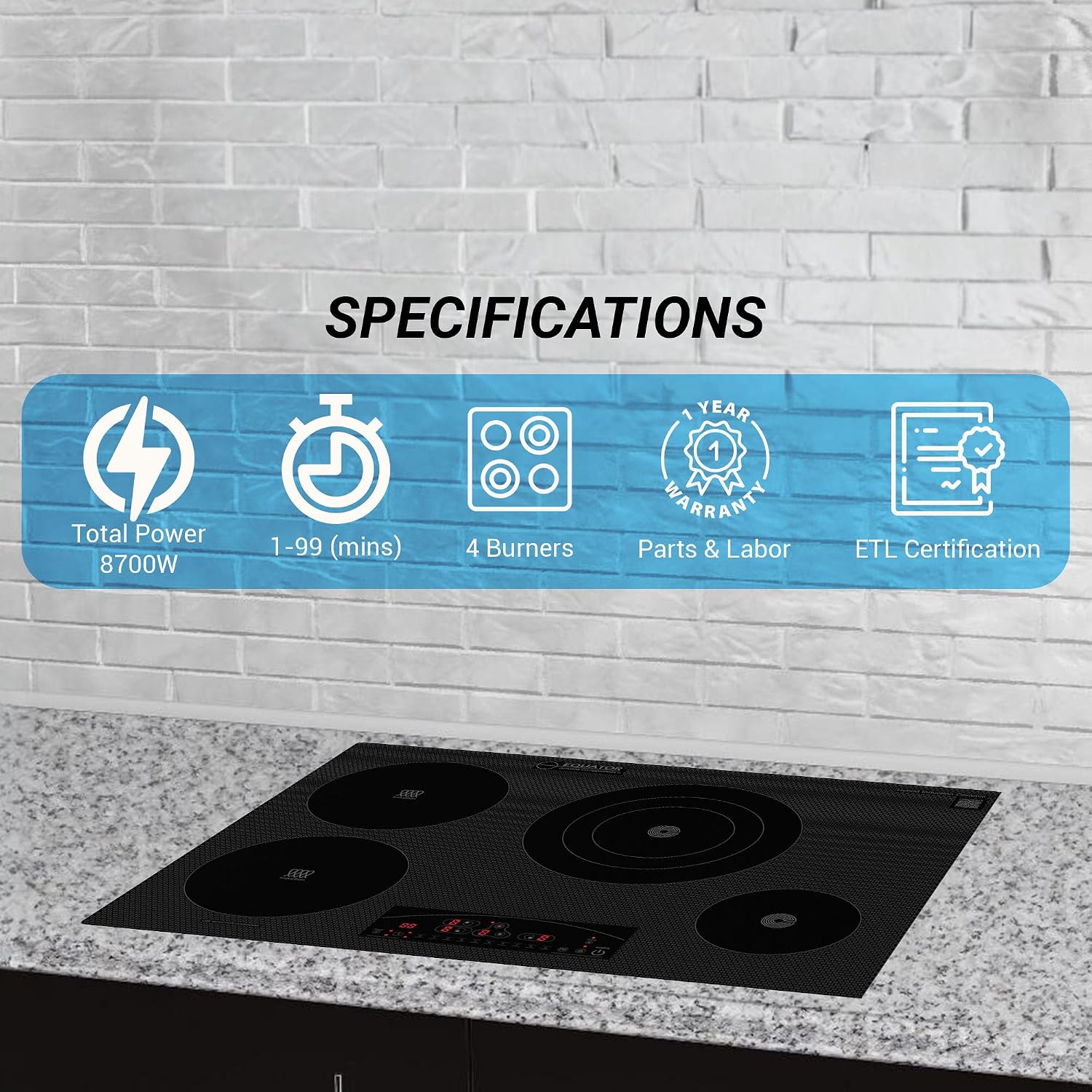Equator 30-inch Electric Hybrid Cooktop Equator Design with 2 Induction & 2 Ceramic Burners Dual Cooking Modes for Flexible, Fast, and Efficient Cooking Sleek Built-in Design