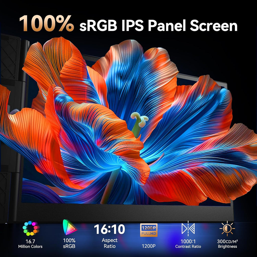 15.3' Laptop Screen Extender, FHD IPS 100% sRGB Portable Travel Monitor for Laptop (15'-17.3' Screen), 16:10 Plug & Play External Screen, Second Extra Attachment Display for Windows Mac