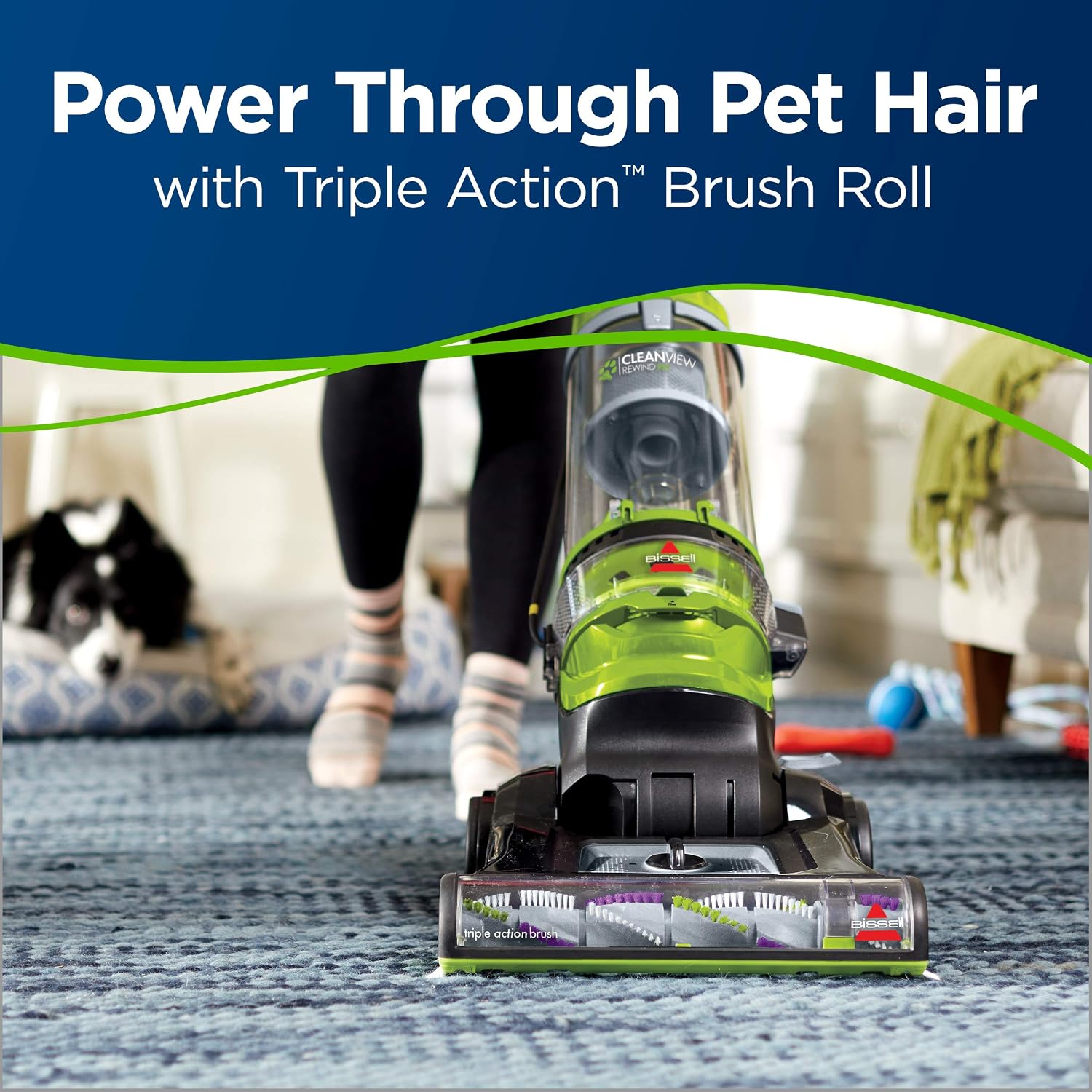 Bissell Cleanview Rewind Pet Deluxe Upright Vacuum Cleaner, 24899, Green