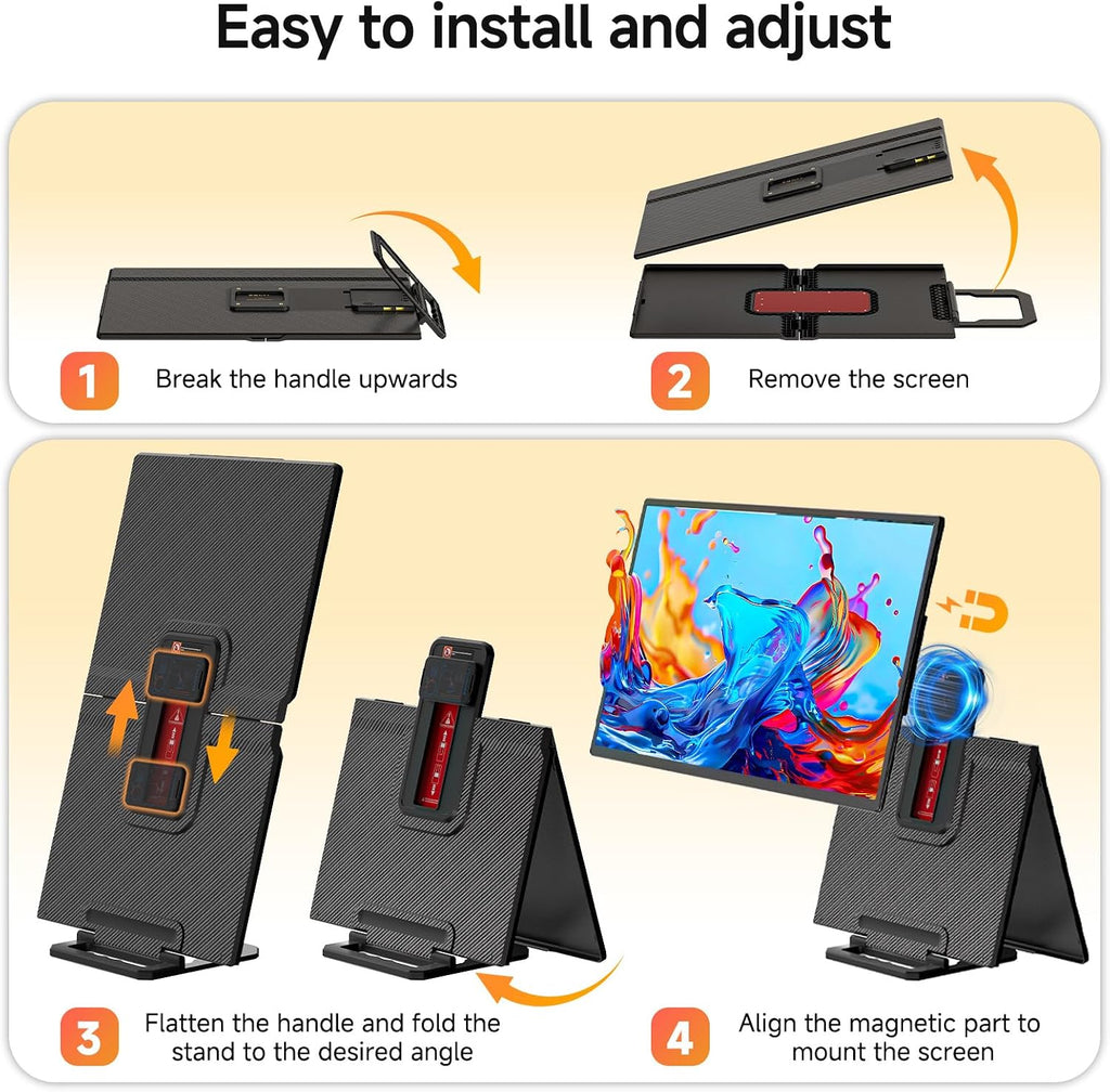 23.8' Large Portable Monitor - 1080P FHD 100Hz IPS HDR Second Screen, HDMI/USB-C Gaming Monitor with Magnetic Stand(Height-Adjustable & Rotatable), Speakers, VESA Mount Display for Laptop/MacBook/PC