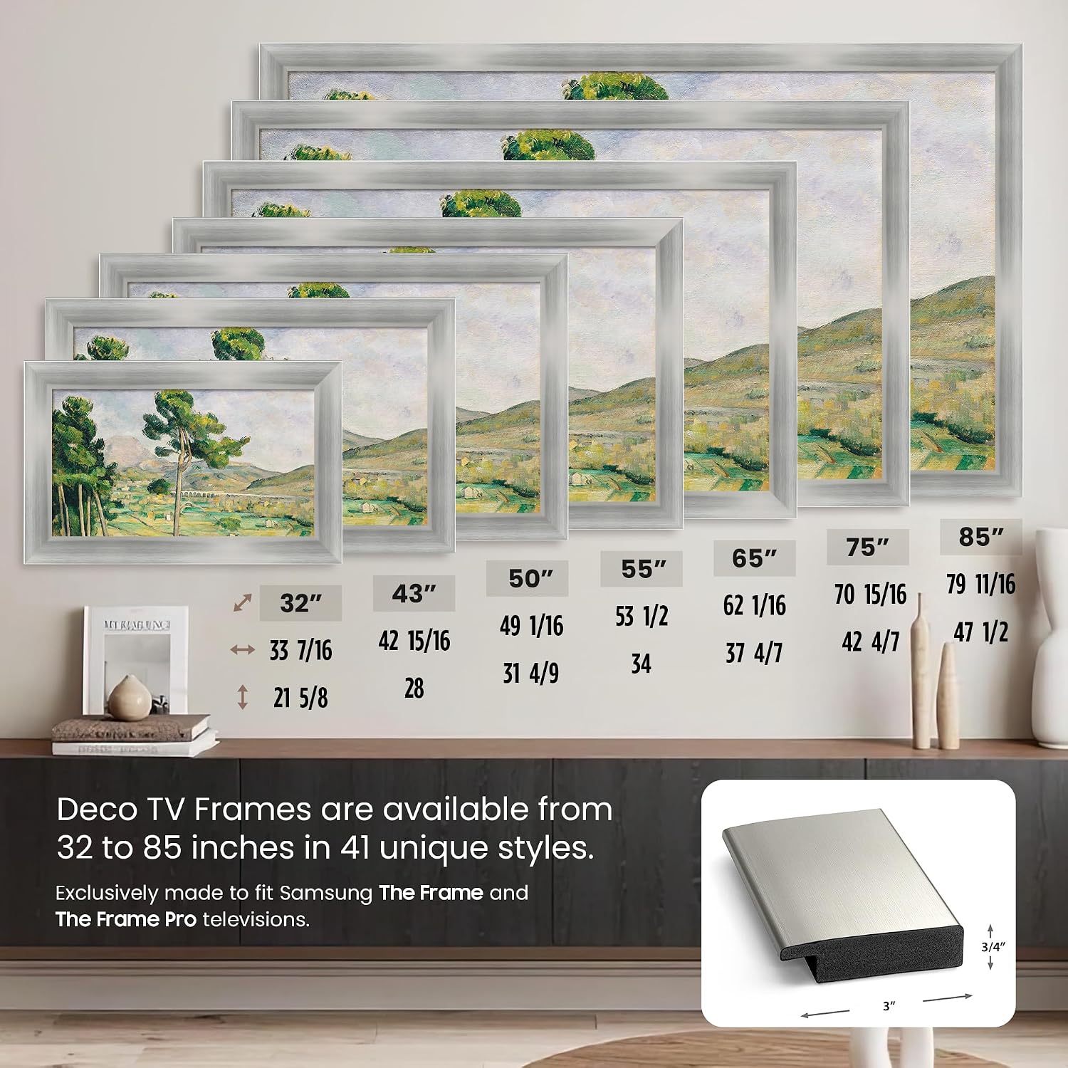 Frame My TV Deco TV Frames - Brushed Stainless Smart Frame Compatible ONLY with Samsung The Frame TV and Pro (55', Fits 2021-2025 Frame TV)