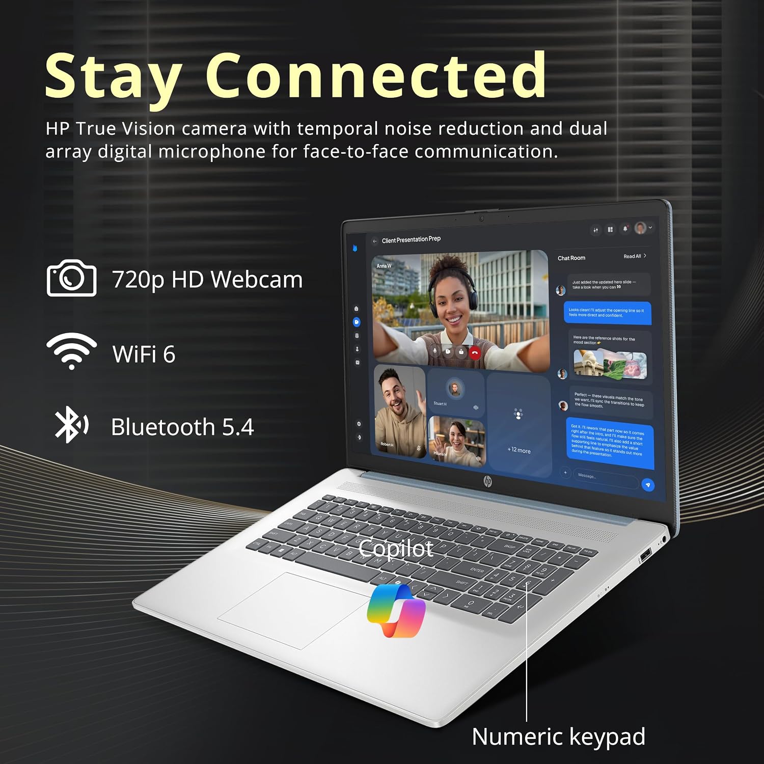 HP 17.3' HD+ Touchscreen Laptop, Intel Ultra 7 255U, 16GB RAM, 2TB Storage (1TB SSD+1TB Docking Station Set), ‎Intel Graphics, Numeric Keypad, 720p HD Camera, Copilot, Wi-Fi 6, Win 11 Home, Blue