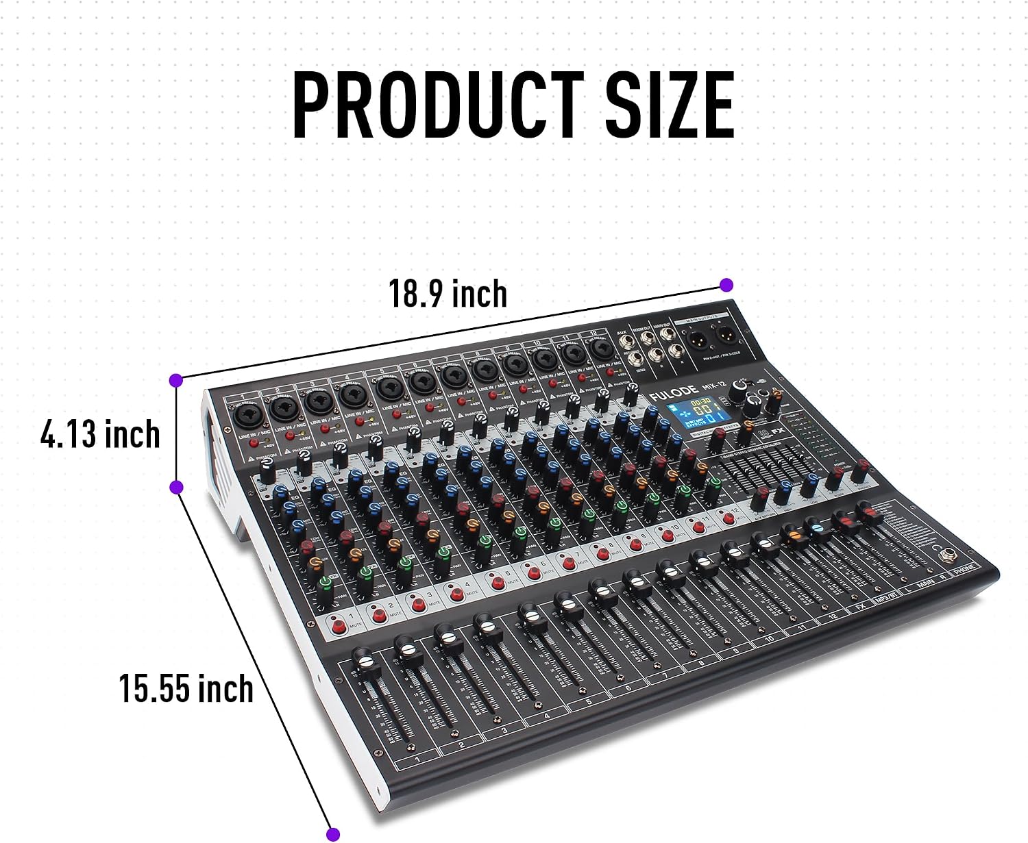 12-Channel Bluetooth Studio Audio Mixer 99 Bit DSP Digital Processor w/USB MP3 for PC Recording Input, XLR Microphone Jack, 48V Power, For Professional and Beginners DJ Mixer