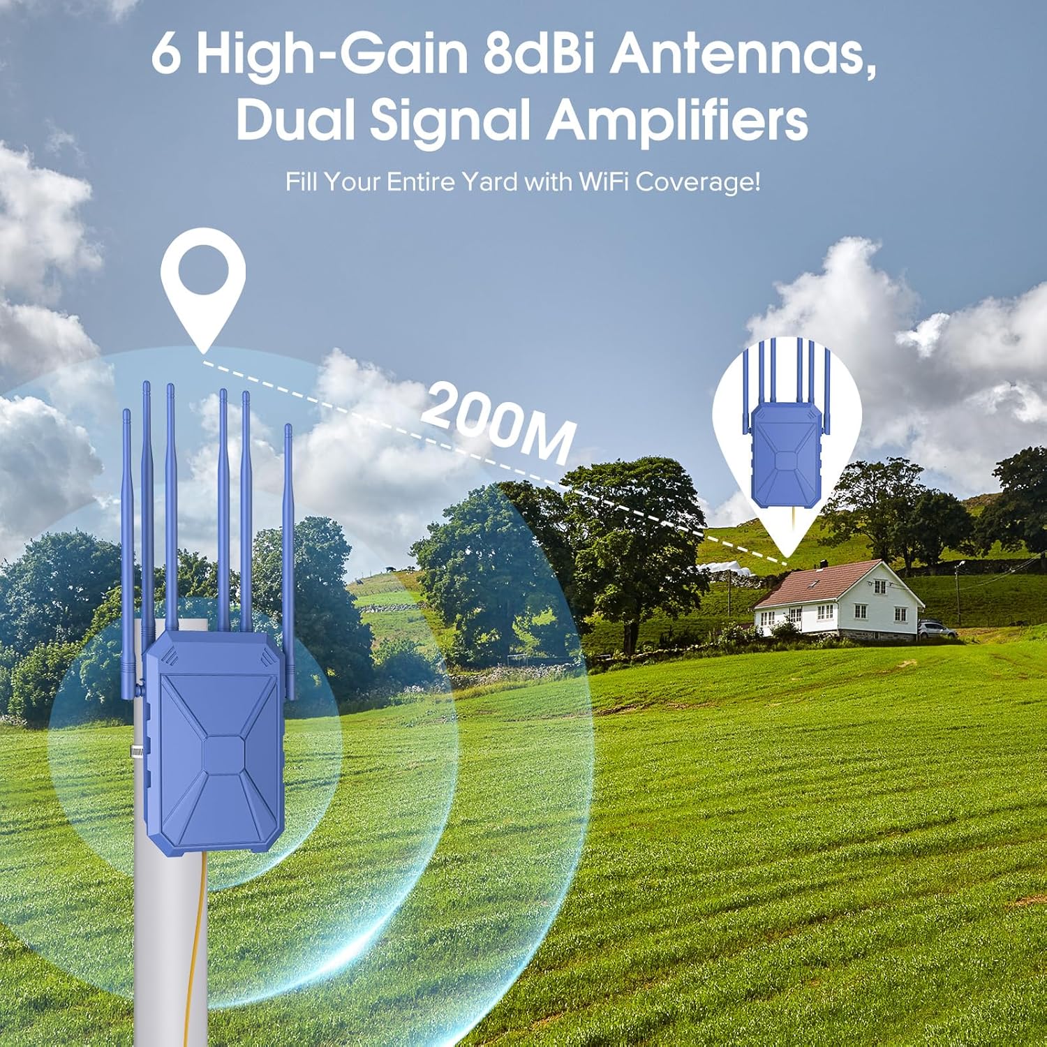 AX3000 WiFi Extender Signal Booster Outdoor WiFi 6 Extender, Long Range Outdoor Wireless Gigabit Access Point, IP67 Weatherproof, PoE Power Supply, for Starlink, Garage, Farm, Yard, RV