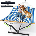 ANAGOO Double Hammock with Stand, Heavy Duty Outdoor Hammock for Two, 500 LBS Capacity, Stable Steel Frame with Balance Strap, Easy Tool-Free Assembly for Patio, Garden, Backyard & Beach,Blue