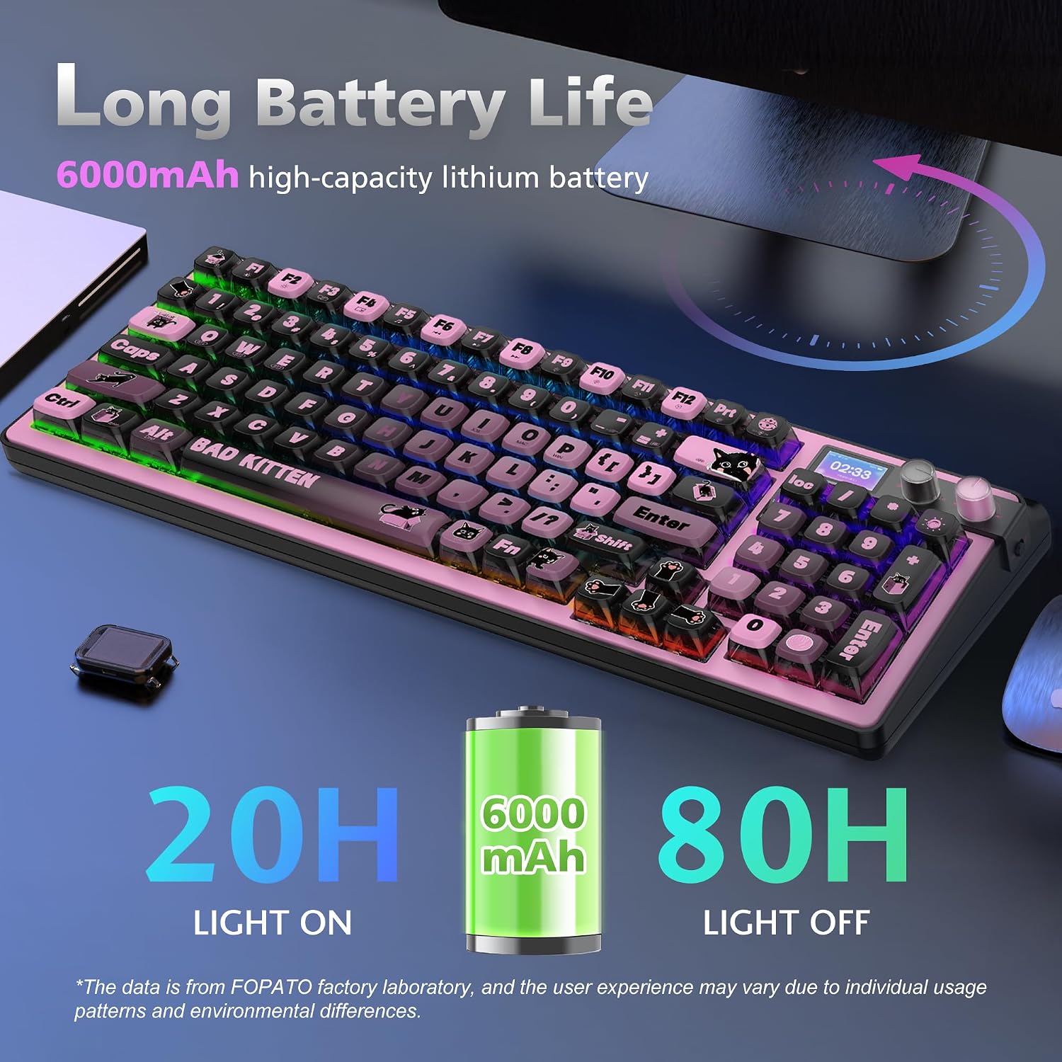 H98 Wireless Mechanical Keyboard,96-Key Hot-Swappable Wired Gaming Keyboard,Tri-Mode Bluetooth 5.0 2.4G USB-C,1.14' Color Screen,Double Knob,6000mAh,RGB,PBT Keycaps for PC Mac iPad-Black