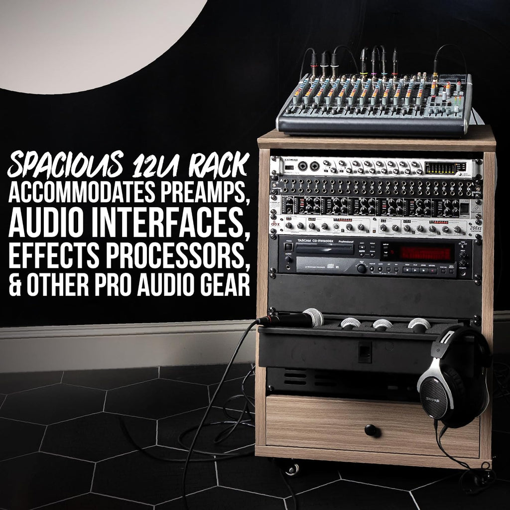 Gator Frameworks Elite Furniture Series 12U Angled Studio Rack with Locking Casters, Dark Walnut Brown Finish (GFW-ELITESTUDIORK12-BRN)