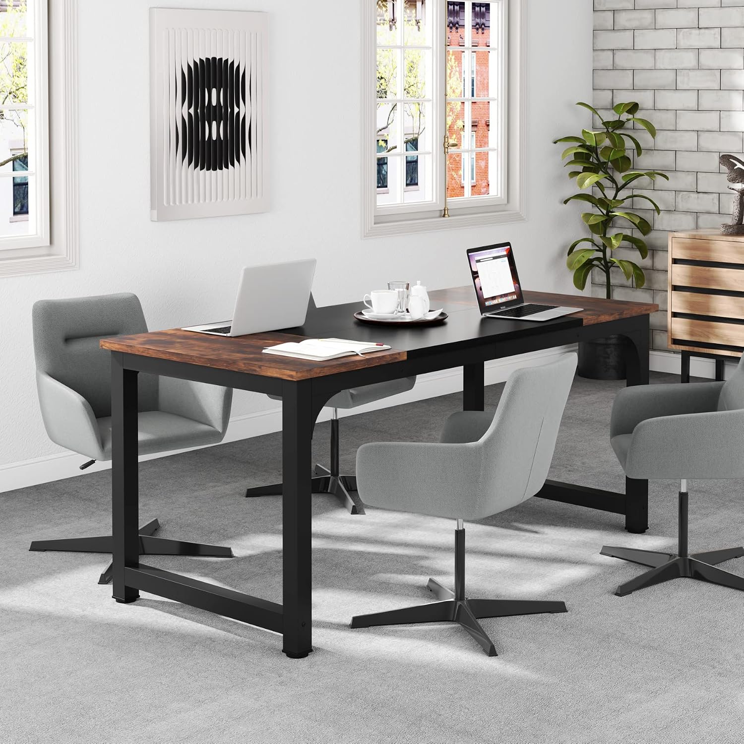 Tribesigns 63' Executive Desk, Large Office Computer Desk with Thicken Frame, Modern Simple Workstation Business Furniture for Home Office, Rustic Brown/Black