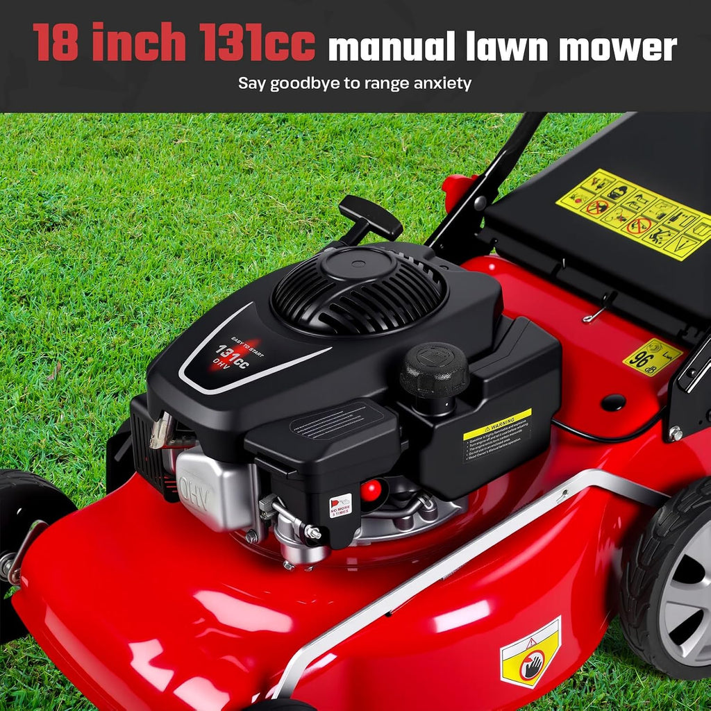 Self-Propelled Gas Lawn Mower, 131cc Engine 18-Inch Walk-Behind Push Mower with 50L Grass Bag, 3-in-1 Cutting, 8-Level Height Adjustment and Foldable Design