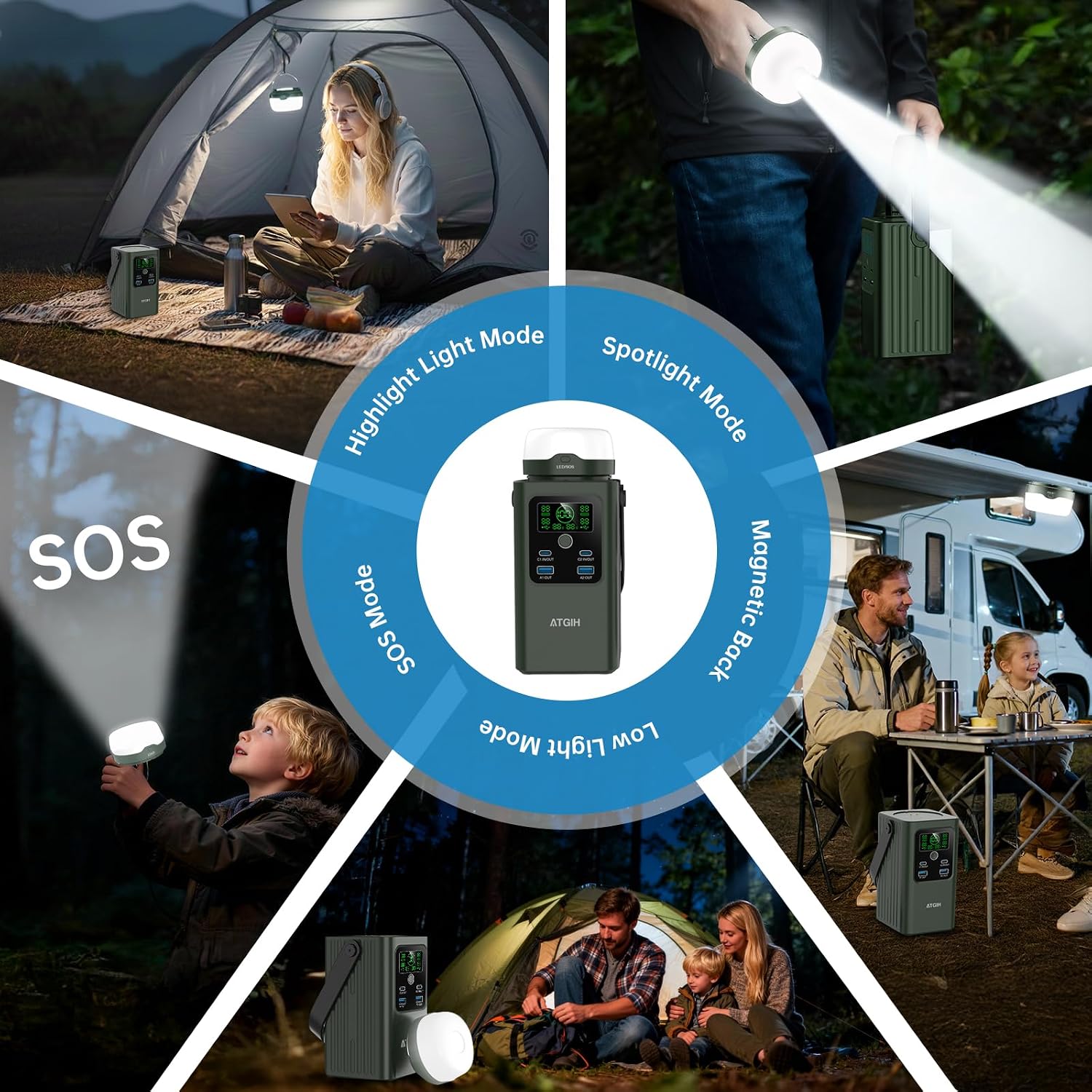 Camping Portable Power Station 198.4 Wh (62000mAh), [Top Safety] 100W Fast Charging Power Bank with LiFePO4 Battery, Small Generator with Detachable Light for Travel Home Backup Outdoor Emergency