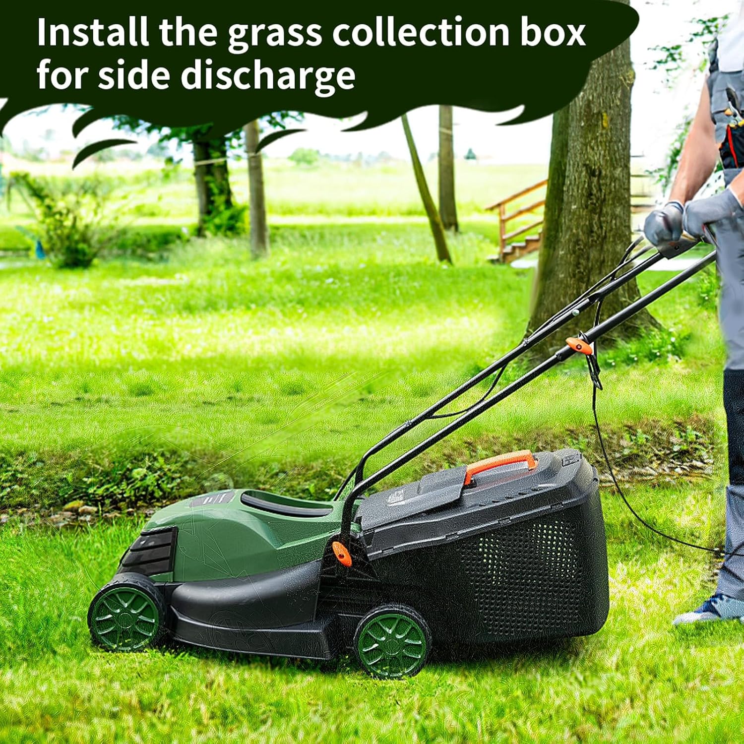 Goplus Lawn Mower, Electric Lawn Mowers with Grass Collection Box, 12 AMP Motor, 14' Cutting Deck, 3 Adjustable Cutting Positions, Walk-Behind Small Corded Lawnmower for Garden Farm Yard