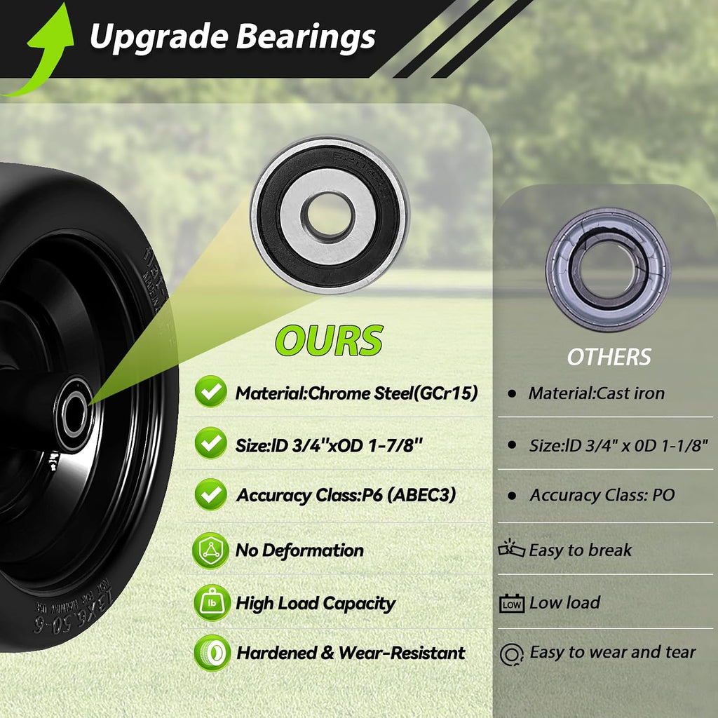 2 Pcs Upgrade 13x6.50-6 Lawn Mower Tires Flat Free,13x6.5-6 Tire and Wheel with 3/4'& 5/8' Bearing,5.5'-7.5' Centered Hub,13x6.5-6 Zero Turn Mower Front Tire for Residential and Commercial Garden Lawn