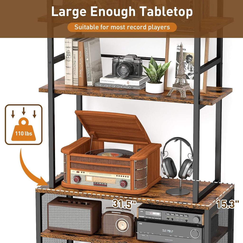 ikkle Record Player Stand with Vinyl Storage Shelf, 5-Tier Large Record Player Table with Storage Rack, Turntable Stand Vinyl Record Cabinet Organizer for Living Room Bedroom, Holds Up 400+ Albums