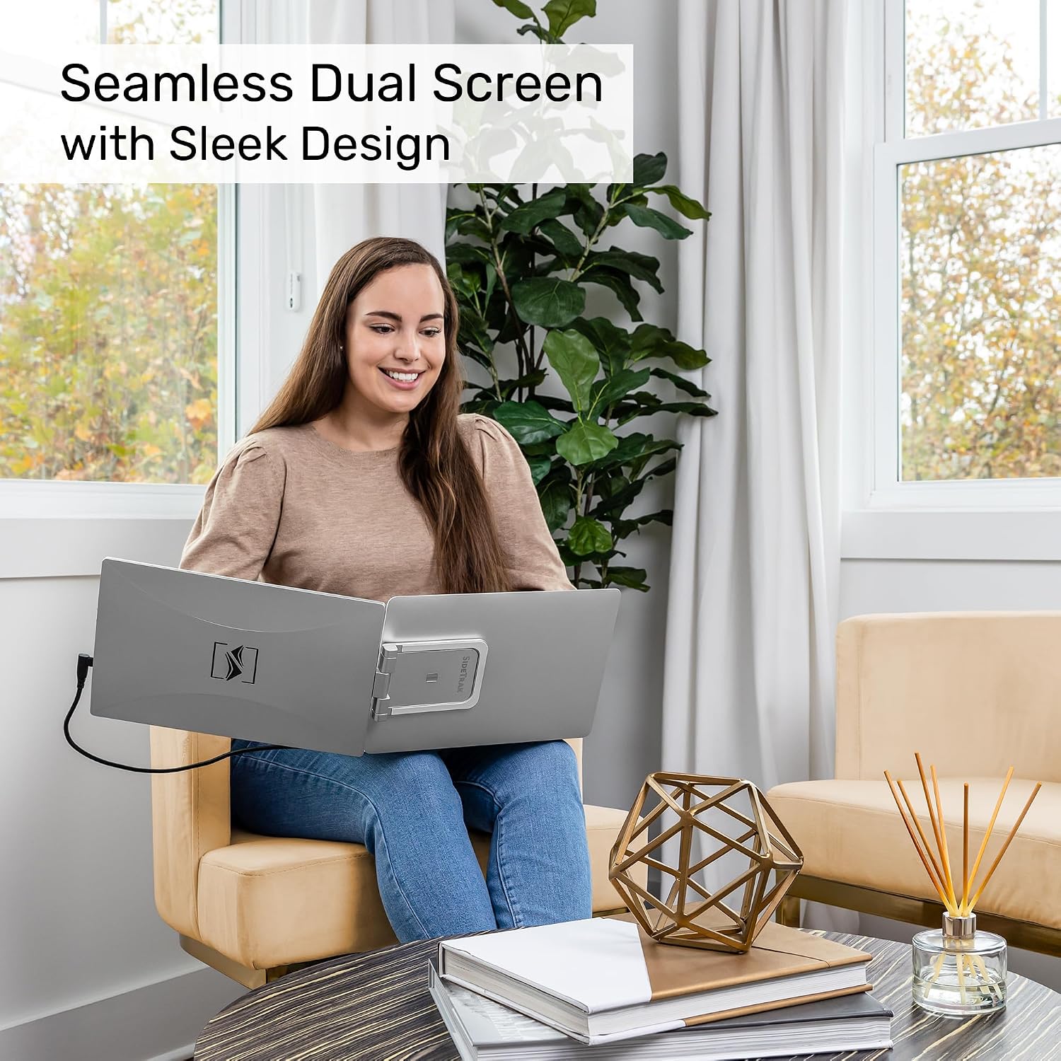 SideTrak Swivel 14' Patented Attachable Portable Monitor for Laptop | FHD TFT Laptop Dual Screen | Mac, PC & Chrome Compatible | Fits All Laptops | Powered by USB-C® or Mini HDMI (Light Silver)