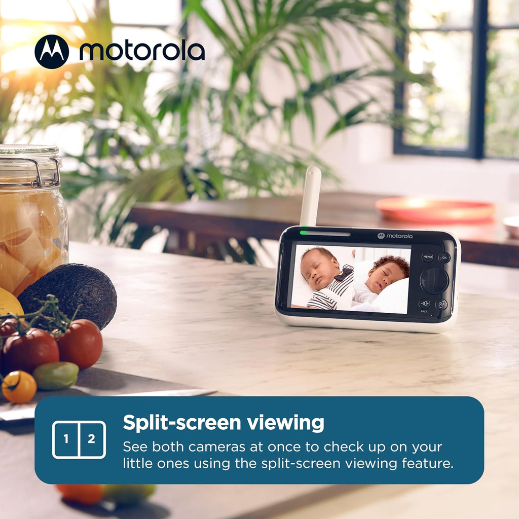 Motorola Nursery Video Baby Monitor with 2 Cameras, 5' Screen HD PIP1610, No WiFi, Wall Mount, Long Range, 2-Way Audio, Temperature Sensor, Motorized, Lullabies, PIP1610-2