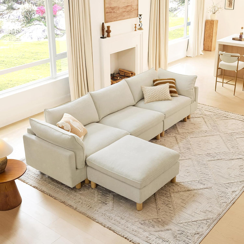 CHITA 127' Super Large Sectional Couches for Living Room, Modular Cloud Couch Sectional Sofa, Premium Fabric Couches, Down Filled, High Density Foam, Chenille in Cream, 4 Seat L Shaped