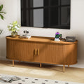 DHH 55 Inch Mid Century Modern TV Stand with Power Outlet for TVs up to 60 Inch, Entertainment Center with Storage and Adjustable Shelves, Media Console with Sliding Doors for Living Room(Yellow)