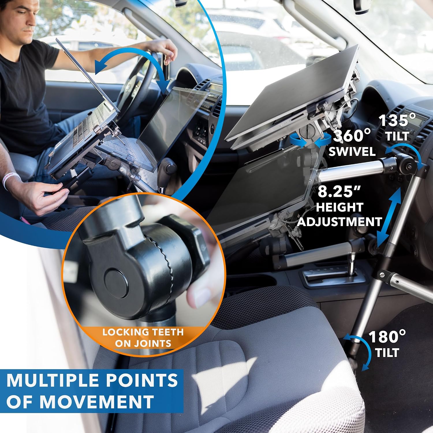 Mount-It! Car Laptop Mount, No-Drill Vehicle Laptop Stand for Vehicle & Truck, Full Motion Computer Holder for Cars Vans SUVs, Adjustable Height 14–22.25', Fits Notebooks Up to 17' with Cooling Tray