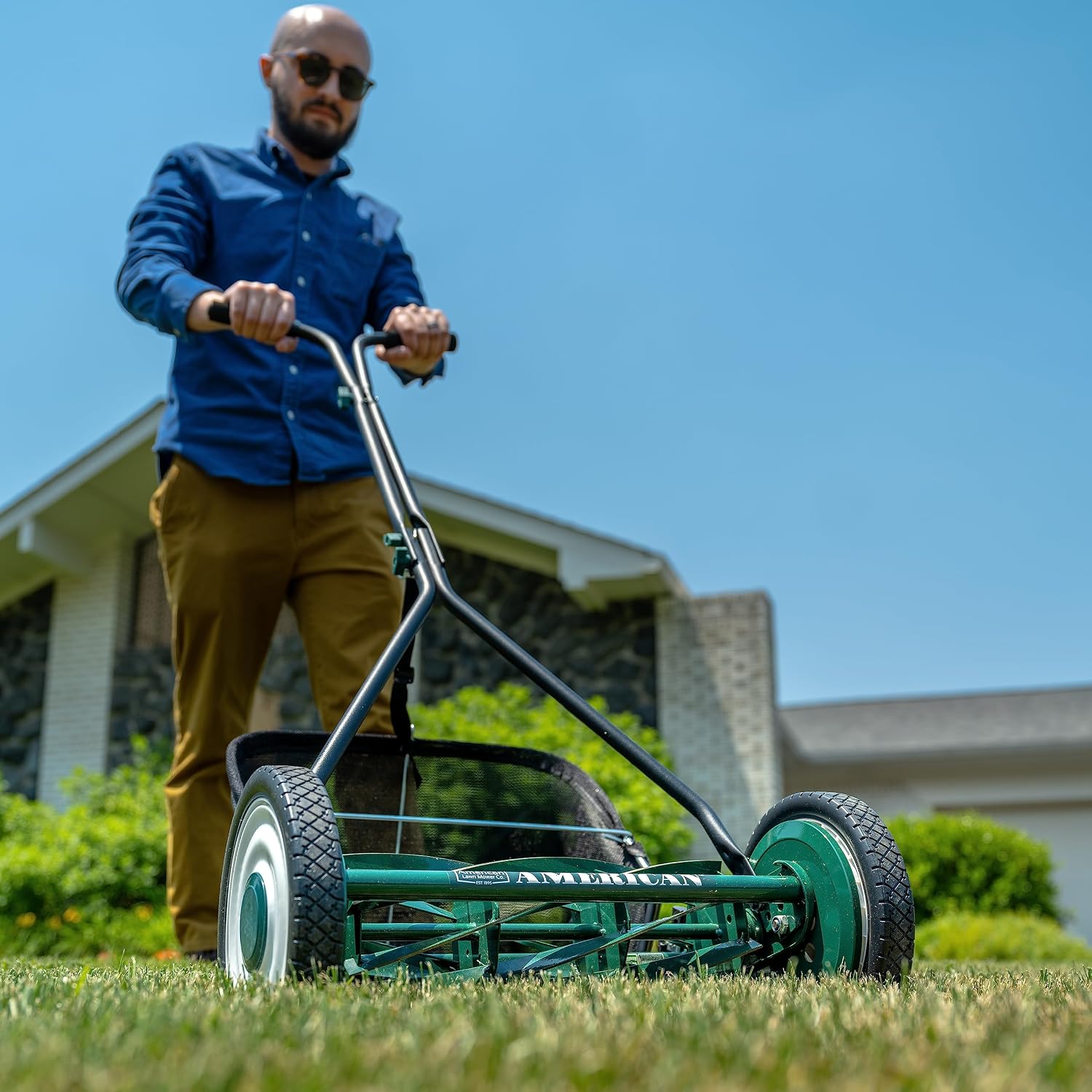 American Lawn Mower Company 1725-16GC 16-inch 7-Blade Reel Mower with Grass Catcher, Specialty Grass Mower, Green