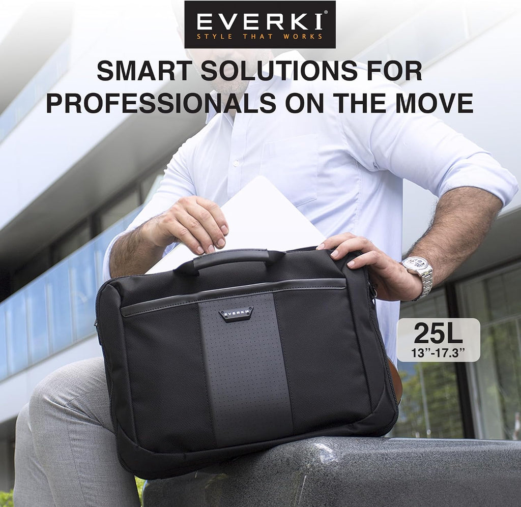 EVERKI Versa Laptop Briefcase Bag – Heavy-Duty Computer Bag for Laptops 13–17.3', Water-Resistant Travel Bag with Multiple Pockets for Business, Stylish Laptop Bag for Men & Women – Black (EKB427BK17)