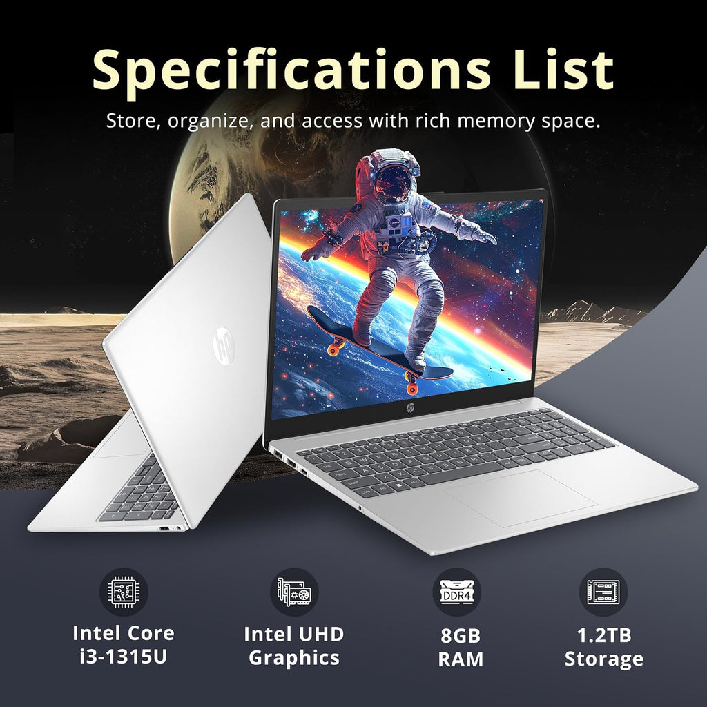HP 15.6' HD Touchscreen Laptop, Intel i3-1315U, 8GB RAM, 1.2GB Storage(256GB SSD + 1TB Docking Station Set), Intel UHD Graphics, Full Size Keyboard, HD Camera, Wi-Fi 6, Win 11, Silver