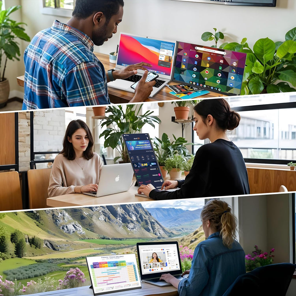 Teamgee 15.6' Laptop Screen Extender, Slim & Lightweight Portable Monitor for Laptop, Full HD IPS, 360° Rotating Stand, Detachable, USB-C Plug & Play, RGB Lighting, Thin Bezels