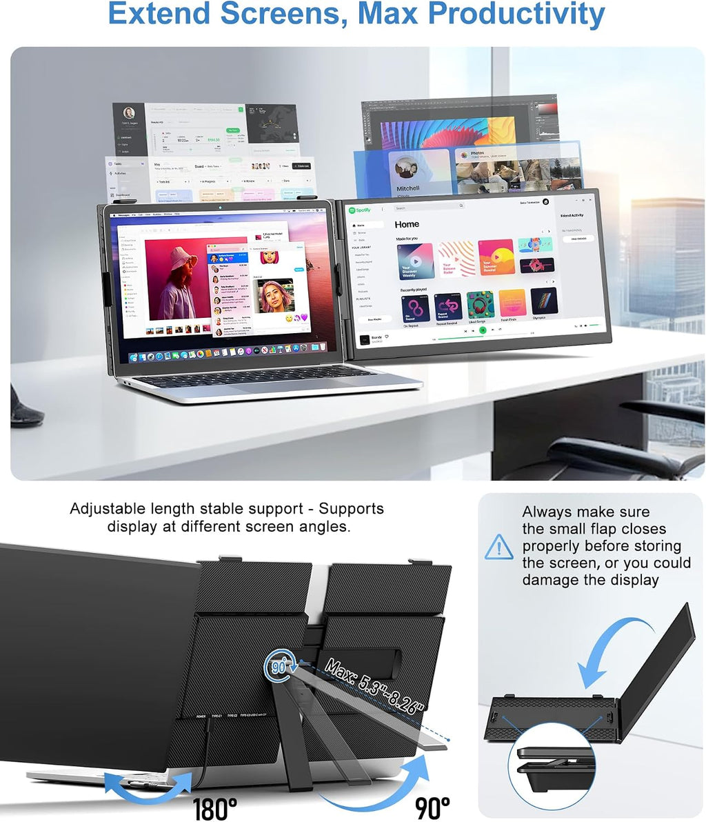 Laptop Screen Extender, Ultra-Thin 14' FHD 1080P Portable Monitor for Laptop, 1.3lbs Lightweight Dual Monitor Extender Plug & Play for 13'-17' Laptops, Compatible with Wins/Mac/Android/Chrome