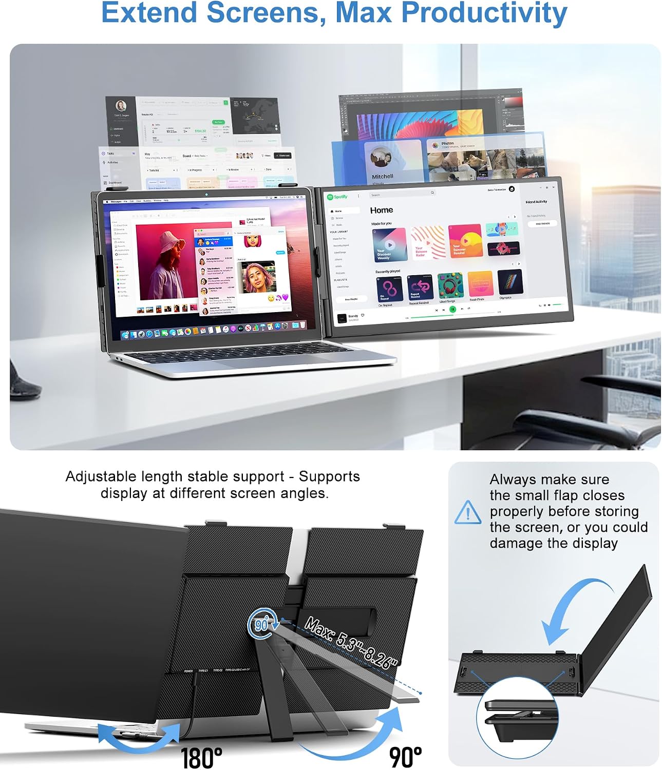 Laptop Screen Extender, Ultra-Thin 14' FHD 1080P Portable Monitor for Laptop, 1.3lbs Lightweight Dual Monitor Extender Plug & Play for 13'-17' Laptops, Compatible with Wins/Mac/Android/Chrome