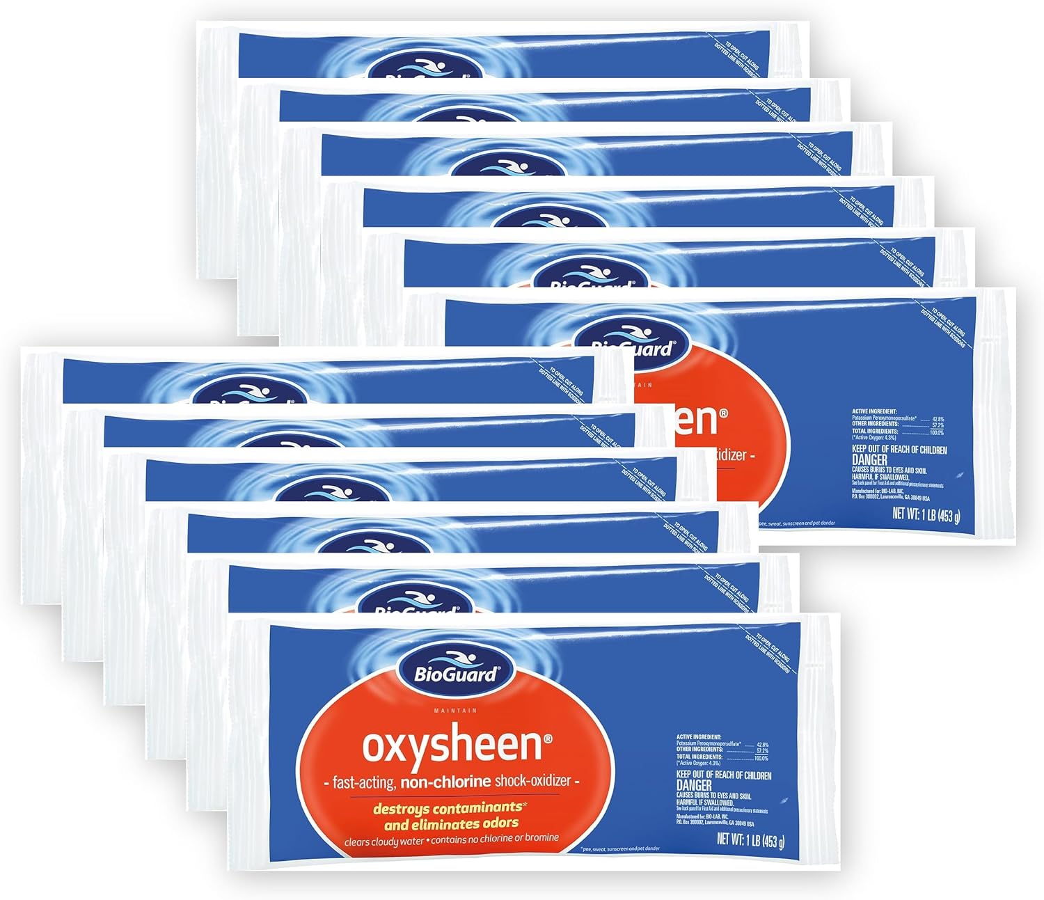 BioGuard Oxysheen, 1 lb, Pack of 24, Non-Chlorine Shock Oxidizer, Fast-Acting, Clears Cloudy Water, Pool Water Clarifier