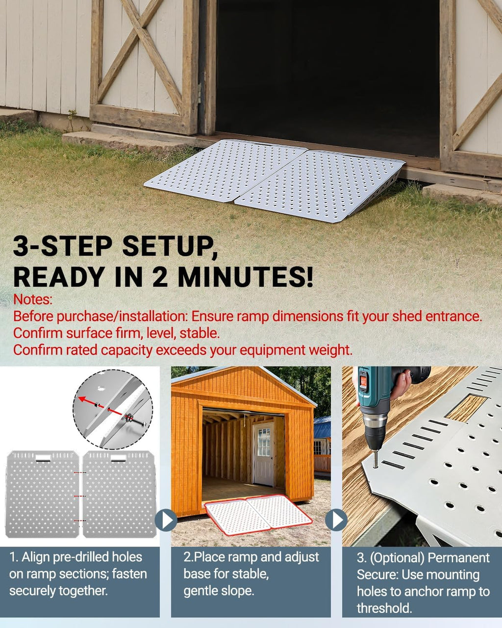 Heavy-Duty Shed Ramp Lawn Equipment Loading Ramps for Riding Mowers Bike Motorcycle Tractor Snow Blower Garden Cart,1500lbs Capacity Anti-Slip Punch Plate, Sheds Garage Access Ramp - 2 PCS