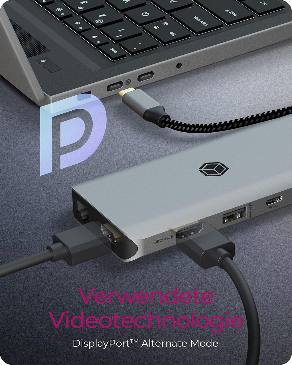 ICY BOX USB-C Docking Station (12-in-1) for 2 Monitors (2X HDMI), 4K 60Hz, 5X USB 3.0 HUB, 100W Power Delivery, Gigabit Ethernet, SD Card Reader, IB-DK4061-CPD