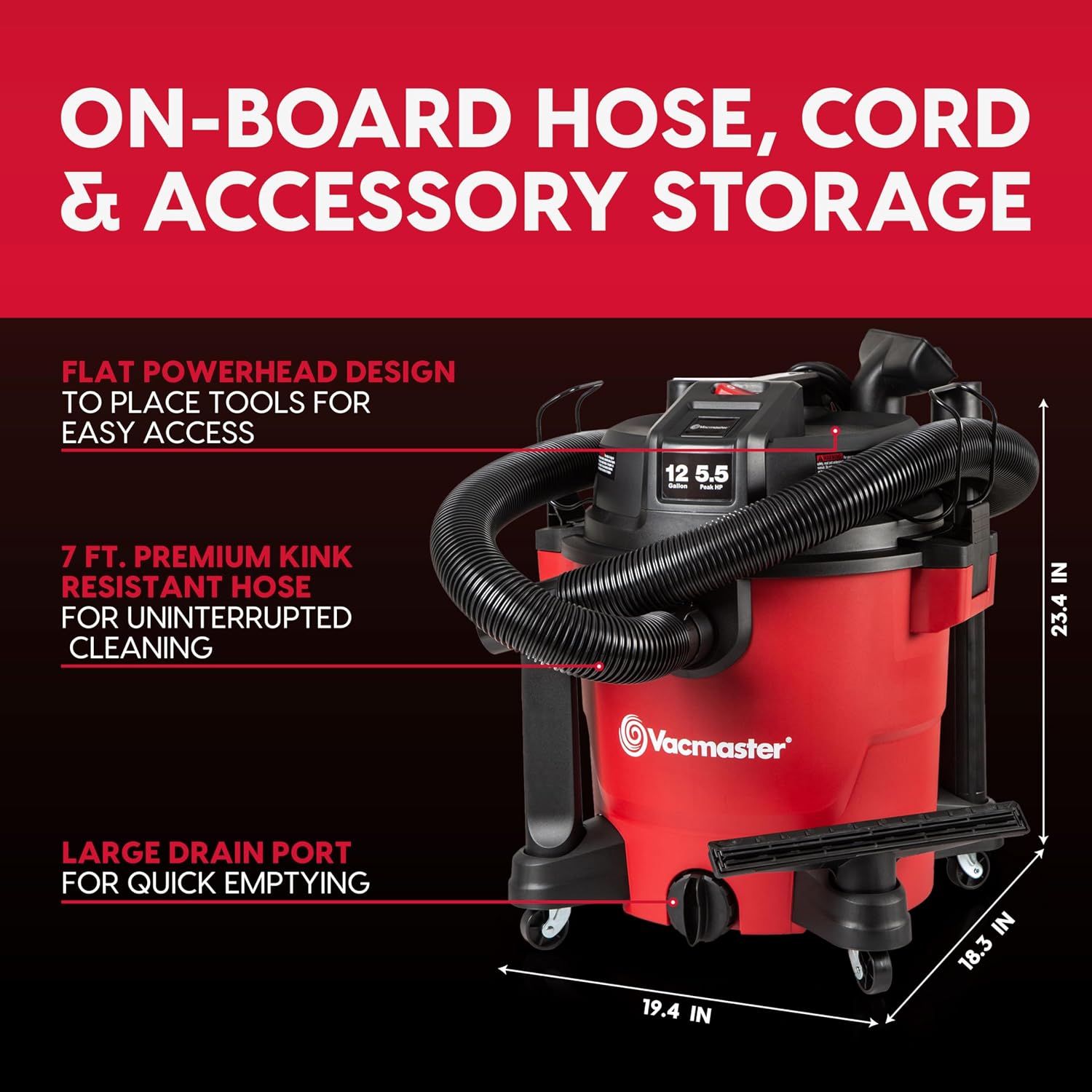 Vacmaster 12-Gallon 5.5 Peak HP Heavy-Duty Wet/Dry Vacuum - VJH1211PF 1101