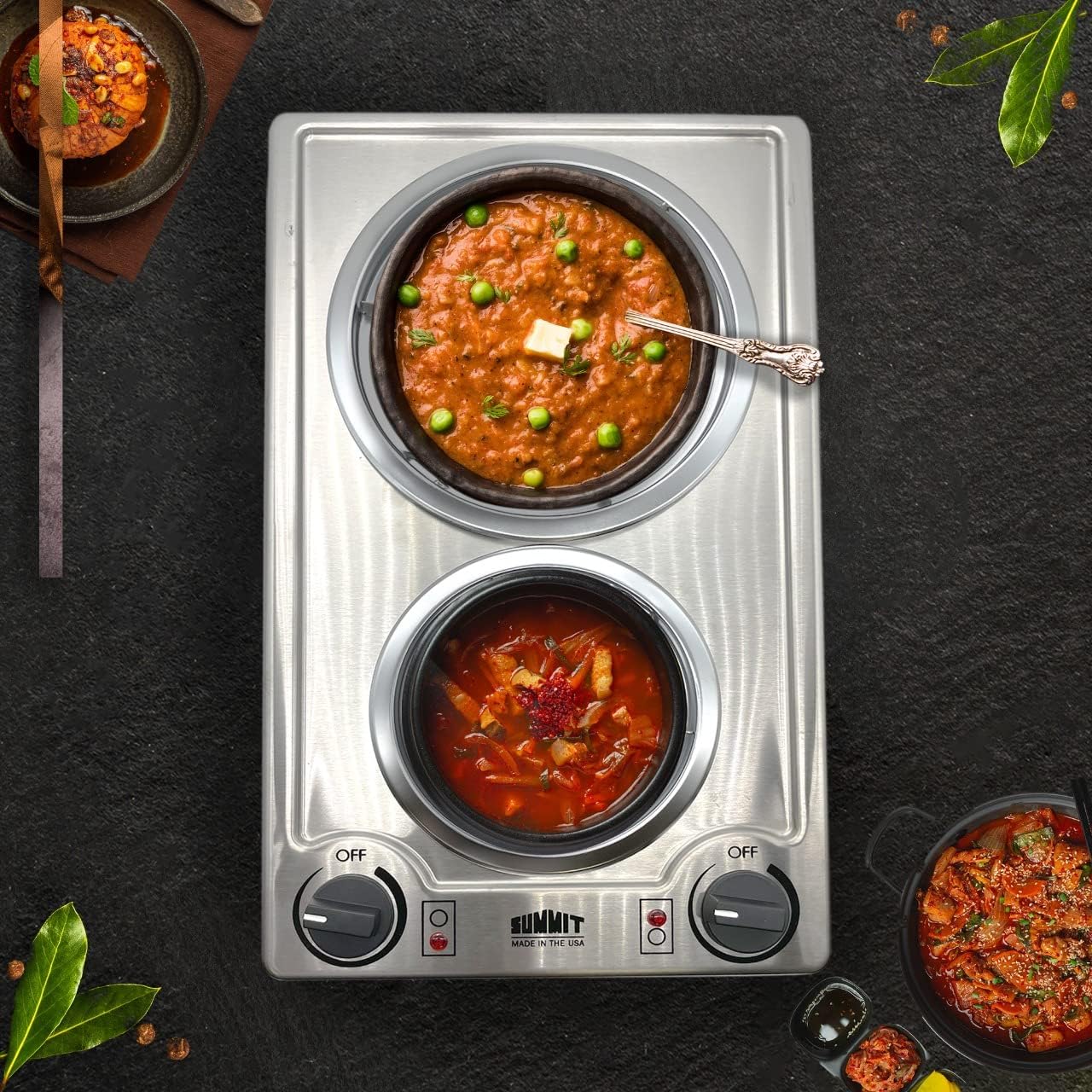 Summit 12' 2 Burner Electric Cooktop 230V Radiant Cooktop, Coil Elements, Made in the USA, Stainless Steel- CCE227SS