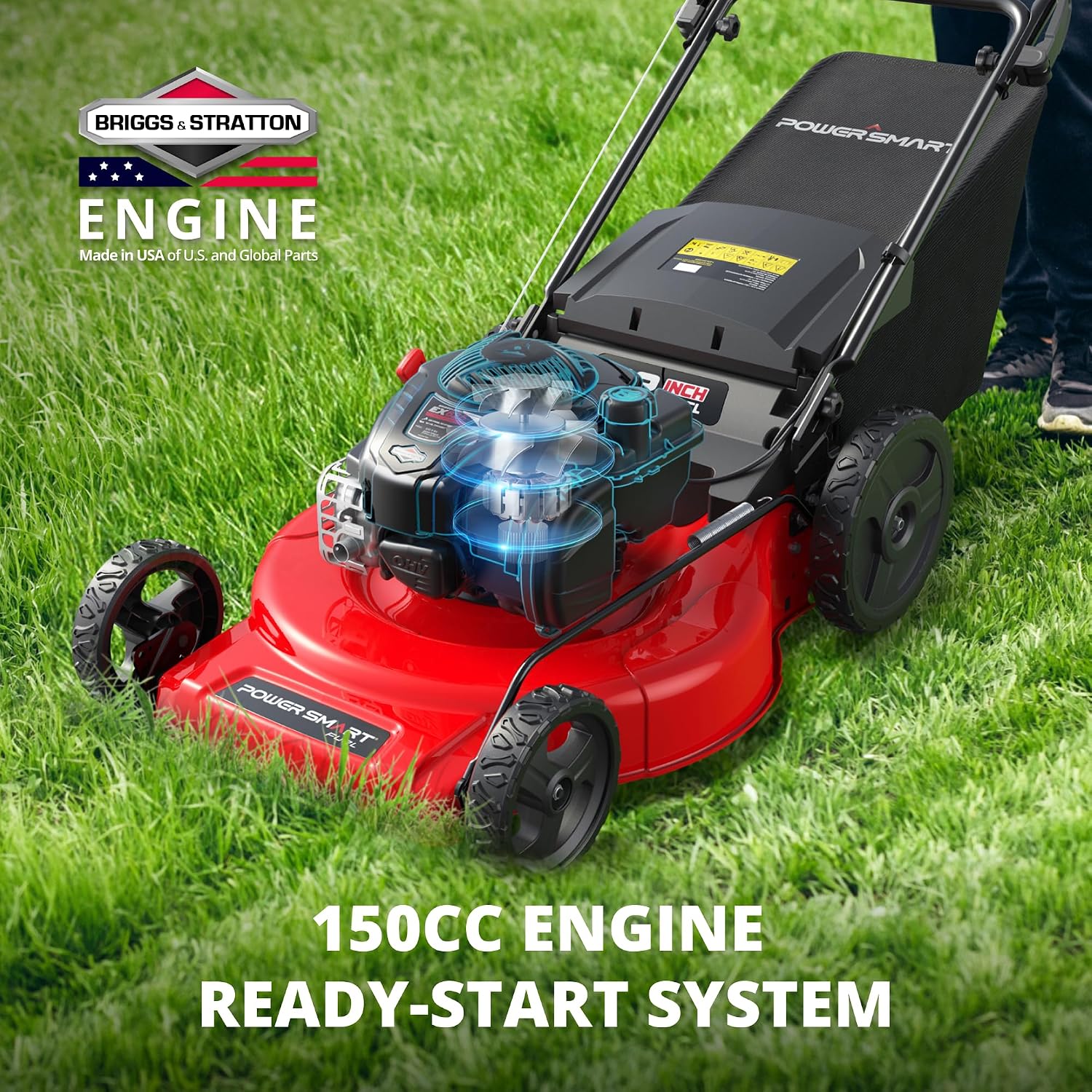 PowerSmart 22' Gas Lawn Mower, 150cc B&S Engine, Self-Propelled, 3-in-1 Mulching System, 6 Cutting Heights, Rear-Wheel Drive, Durable Steel Deck for Yard