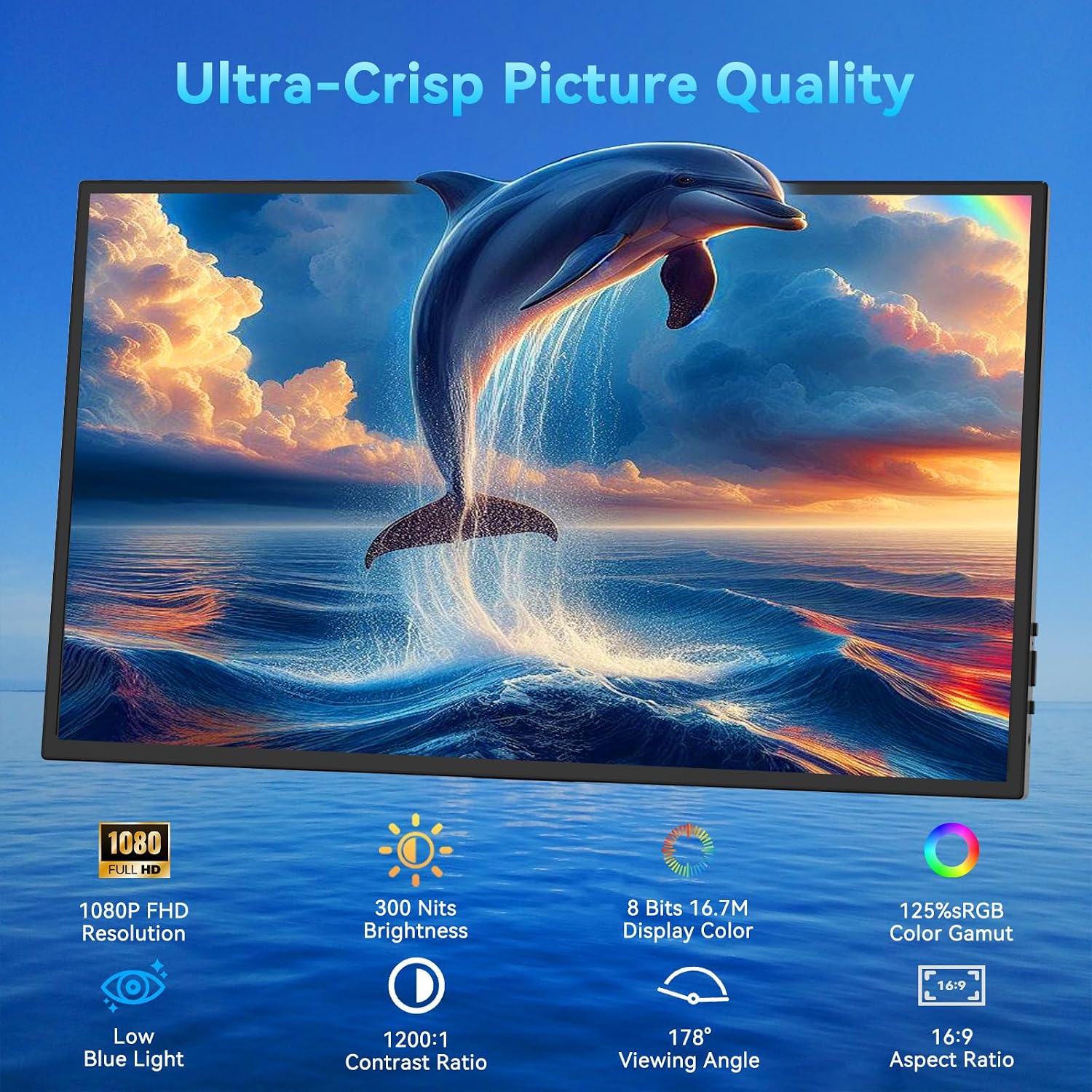 18.5' Large Portable Monitor,Monitor,120HZ 1ms Gaming Monitor,125% sRGB,FreeSync, HDR 350Nits,USB-C & HDMI,Large Travel External Second Screen for Laptop, Computer, Game Consoles (18.5')