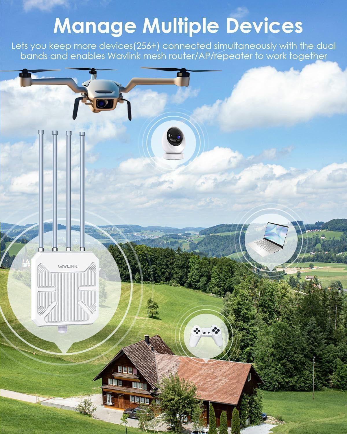 WAVLINK 2026 AX3000 WiFi 6 Wireless Outdoor Wireless Access Points, Long Range Outdoor WiFi with Dual Band/PoE/IP67/600mW of Power/Up to 256 Devices for Parties, Farm, Work with Starlink