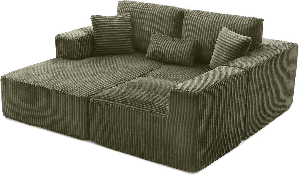 Modular Sectional Sofa Couches, 109' L-Shaped Cloud Boneless Couch with Left Chaise Lounge & Deep Seat for Living Room | No Assembly Required | Corduroy Fabric, Green