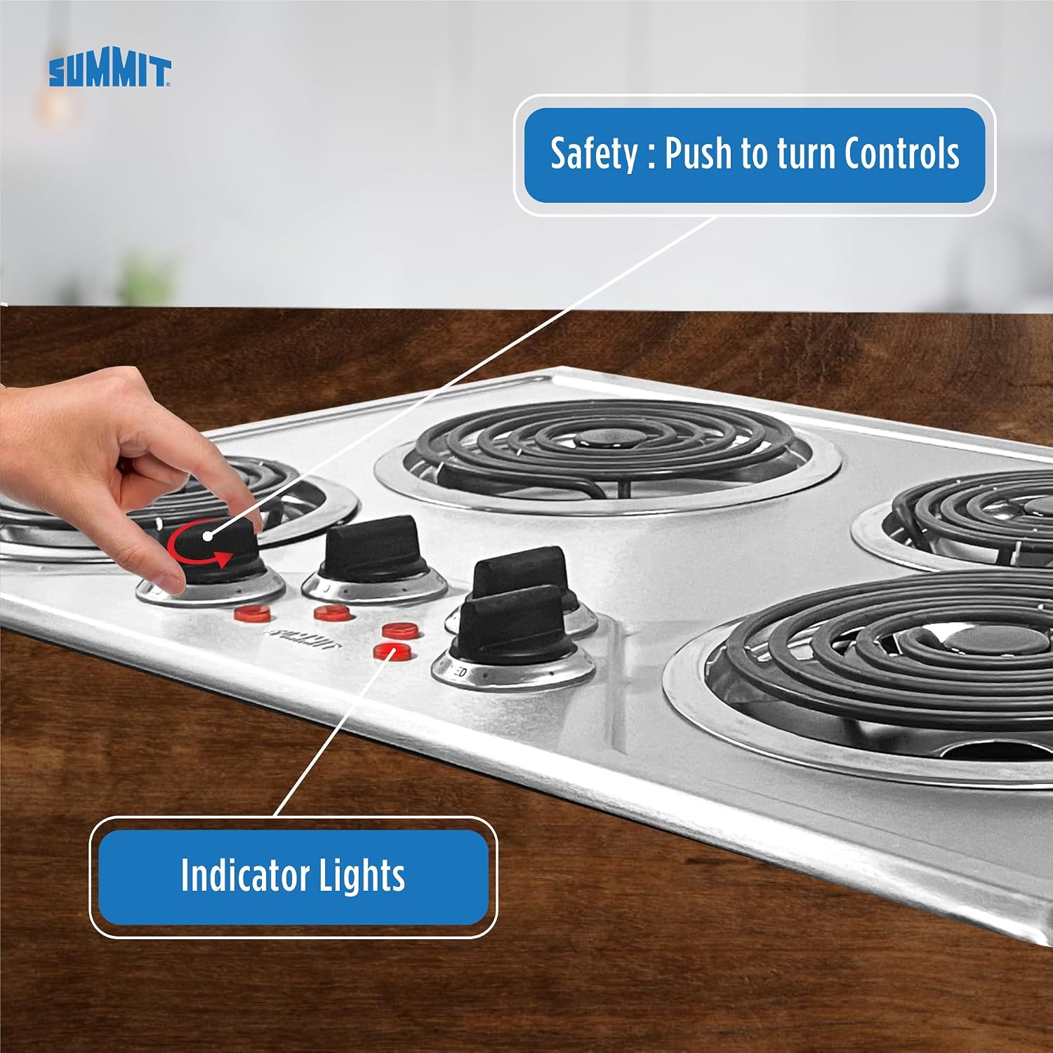 Summit 30' 4 Burner Electric Cooktop, 230 Volt Coil Electric Cooktop, ADA compliant, Stainless Steel- CR430SS