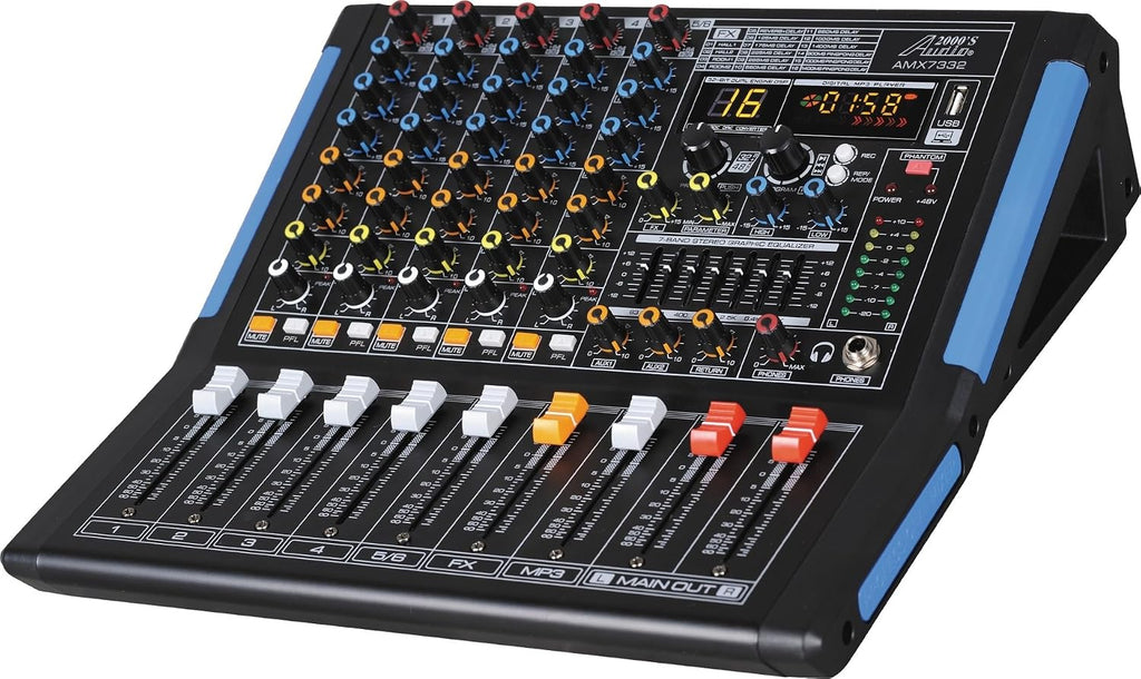 Professional Six-Channel Audio Mixer with USB Interface, Bluetooth, and DSP Sound Effects