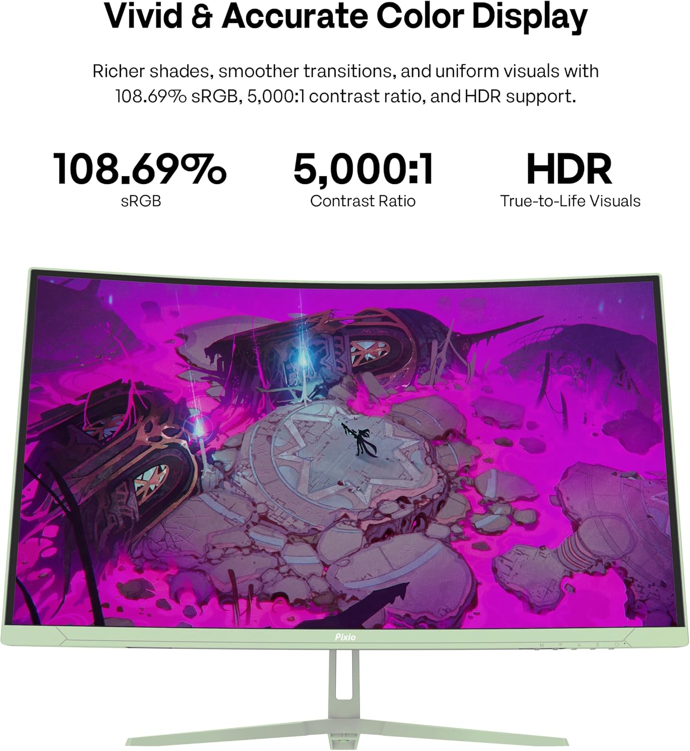 Pixio PXC278 Wave Mint Green 27 inch 180Hz Refresh Rate QHD 1440p Resolution 1650R Curved Fast VA Panel 1ms GTG Response Time Adaptive Sync HDR Curved Gaming Monitor