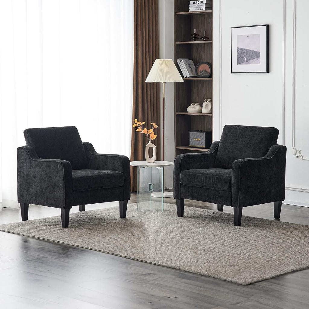 VINGLI Mid-Century Modern Accent Chair, Black Chenille, 30' (W) x 30.7' (D) x 33' (H), 1 Seat, 380 lbs Weight Capacity
