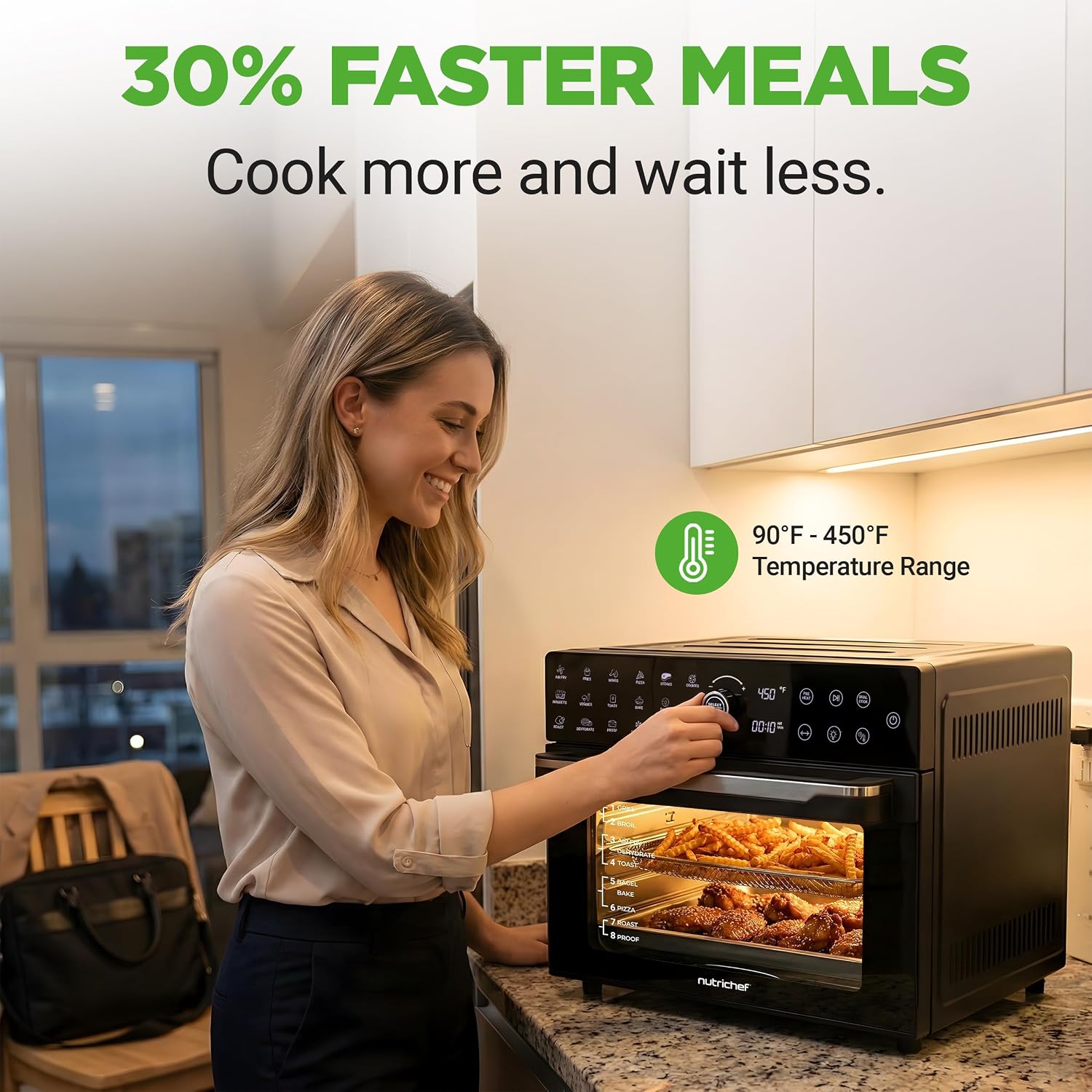 NutriChef 32 Quart Air Fryer & Oven | Digital Airfryer with 20 Presets, Dual Cook, Rotisserie, Bake & More | Multi-Function Convection Countertop Oven | Large Capacity | 18' x 17' x 14 | Black