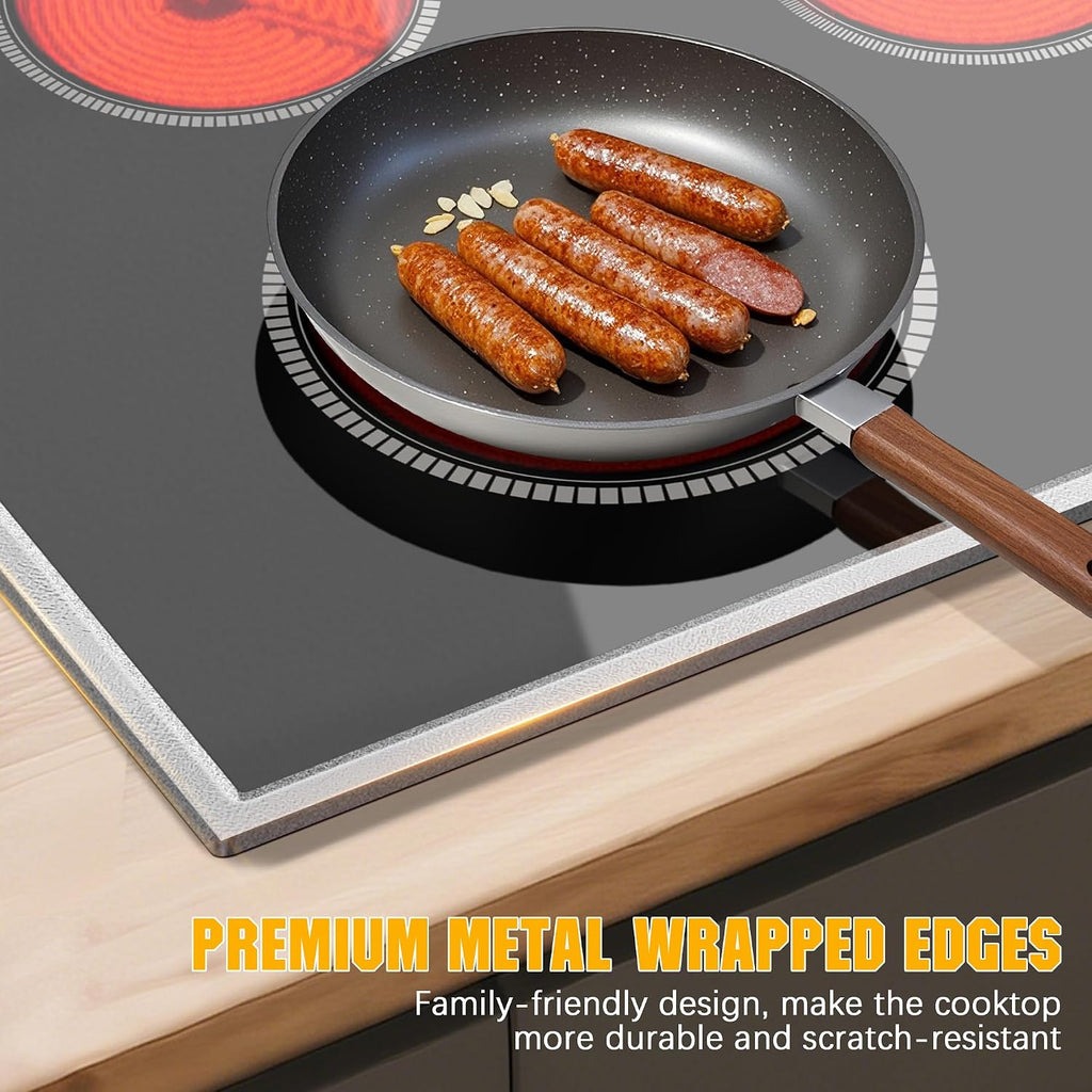 Electric Cooktop 36 Inch, 5 Burners Electric Stove Top Touch Control, 8400W Built-in Ceramic Stovetop 36' with Expandable Zone, Child Lock, Timer, Pause Control, 220-240v Hardwired (No Plug)