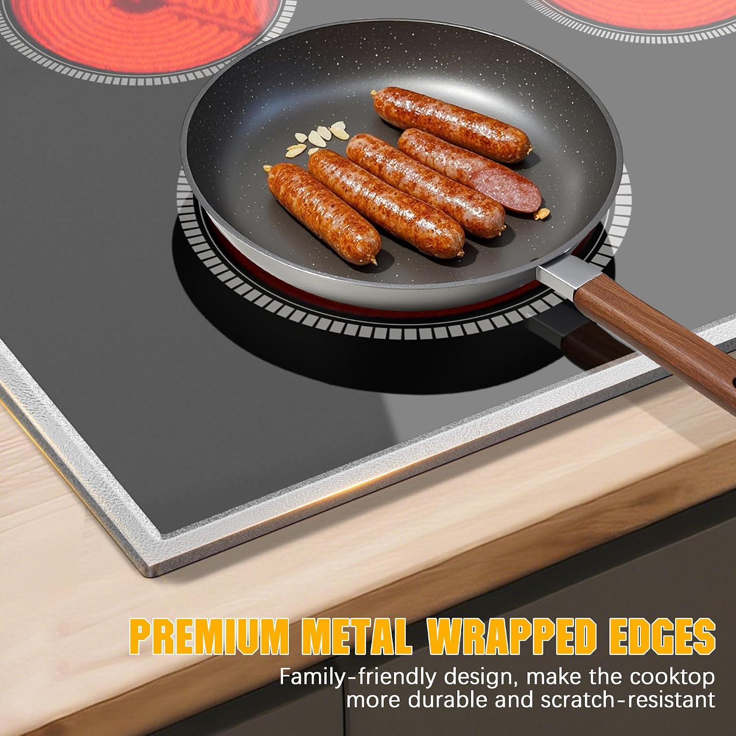 Electric Cooktop 36 Inch, 5 Burners Electric Stove Top Touch Control, 8400W Built-in Ceramic Stovetop 36' with Expandable Zone, Child Lock, Timer, Pause Control, 220-240v Hardwired (No Plug)