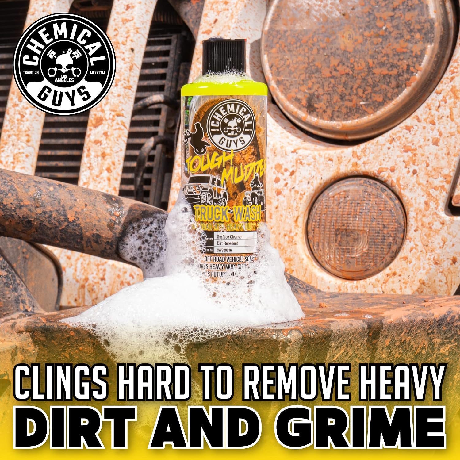 Chemical Guys EQP339 TORQ Professional Foam Cannon & Tough Mudder Truck Wash, Off Road ATV Heavy Duty Soap, 128 fl oz (1 Gallson), Lemon Scent