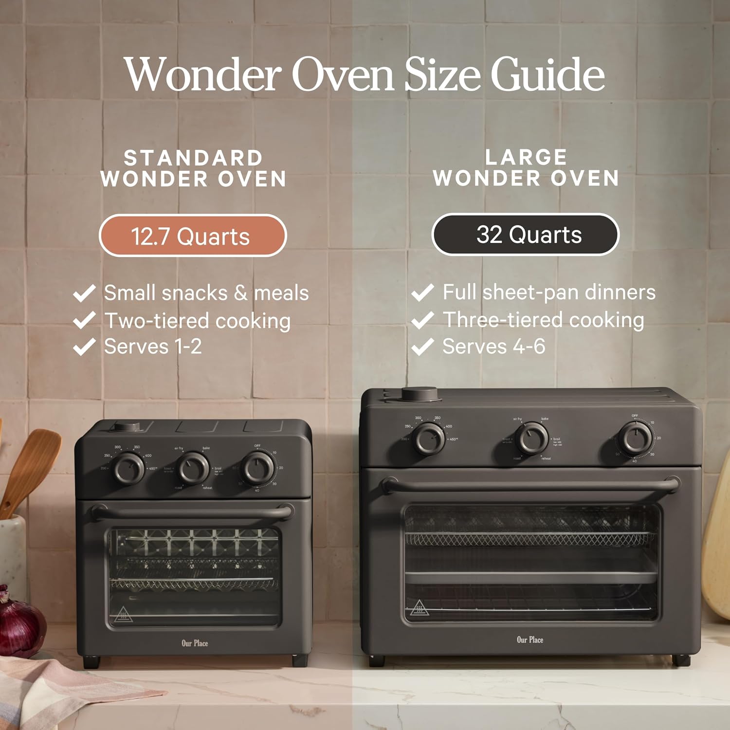 Our Place Large Wonder Oven | 6-in-1 Stainless Steel Air Fryer Toaster Oven Combo with Basket, Rack, Pan & Tray | 3-Rack, 32 QT, Large Capacity - Toast, Roast, Bake, Reheat, Broil & Steam | Blue Salt