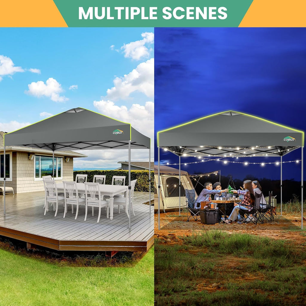 COBIZI 10x10 Pop Up Canopy Tent, Outdoor Party Tent with 4 Sidewall One Push Setup Glow, 3 Adjustable Height Air Vent Waterproof UPF50+, Bag, 4 Sandbag, 8 Stake, 4 Rope for Beach, Commercial